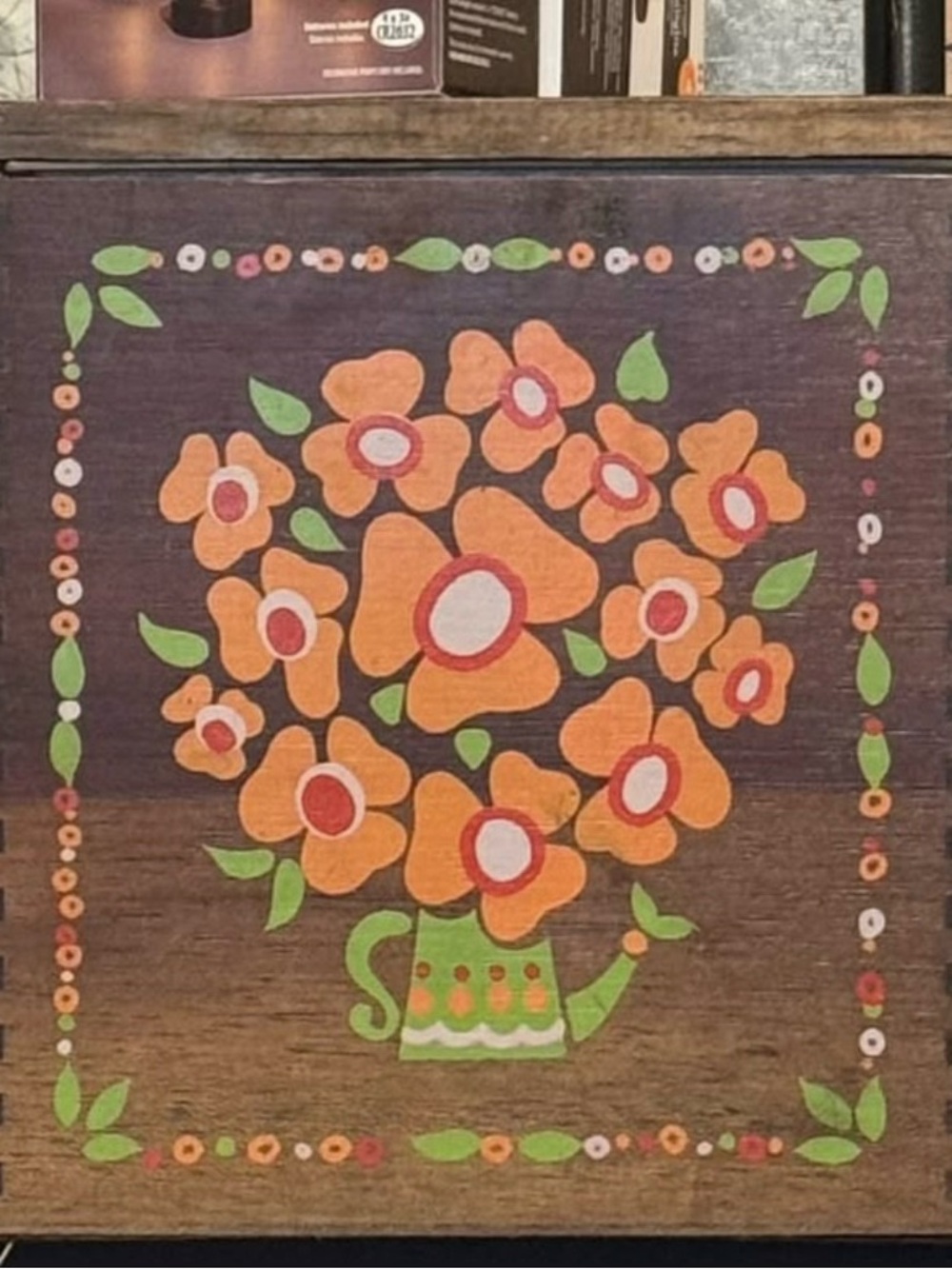 Japanese Orange Floral Bouquet Wooden Canisters